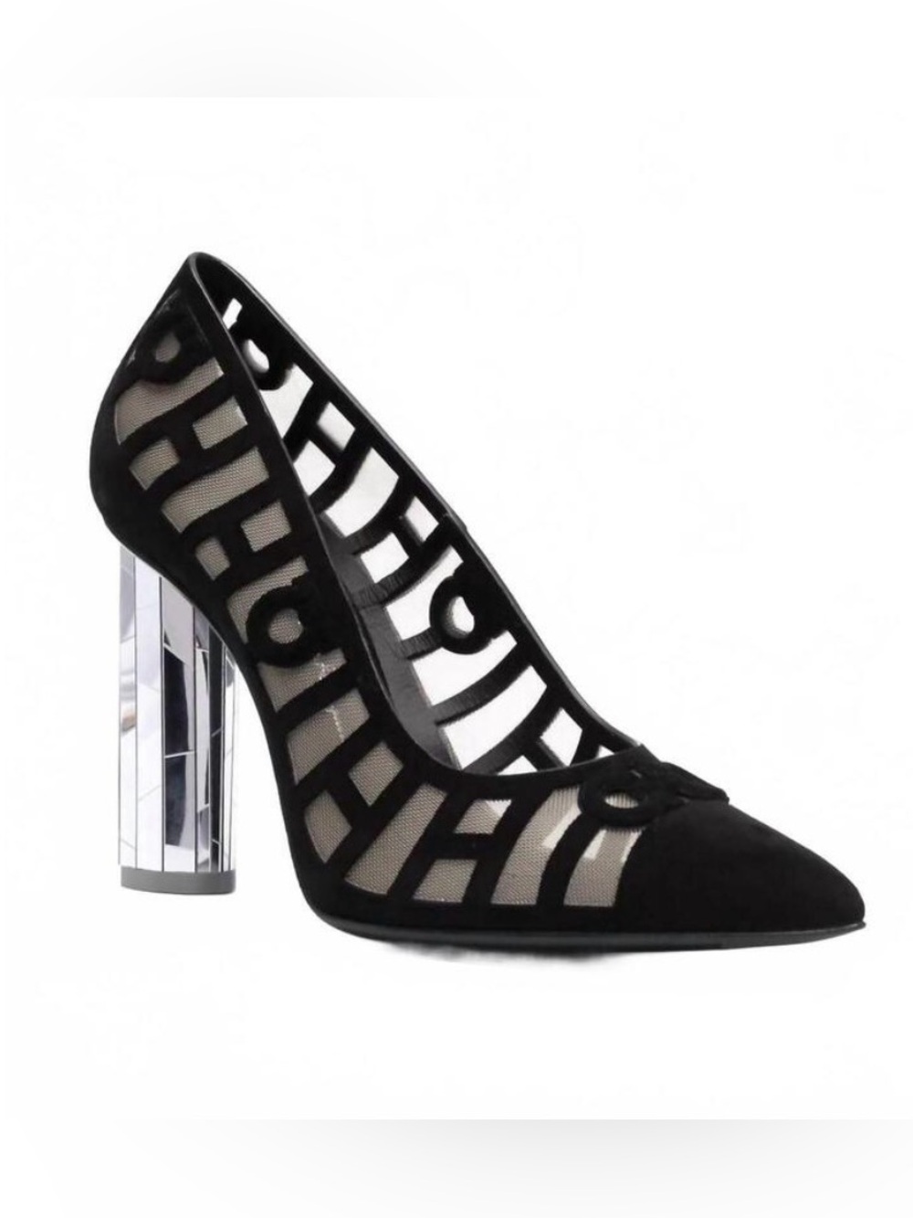 Salvatore Ferragamo Mesh Suede Mirror block heels